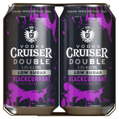Vodka Cruiser Double Low Sugar Blackcurrant Can 375mL Pack 4 | Liquorland