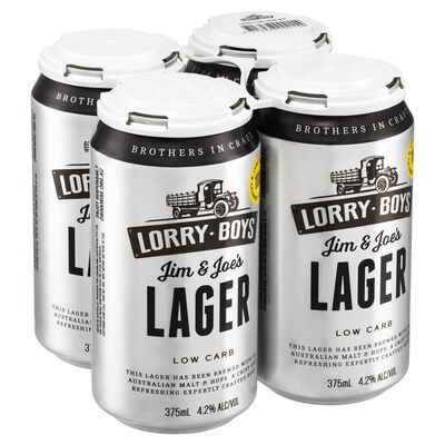 Lorry Boys Low Carb Lager Can 375mL Pack 4 | Liquorland