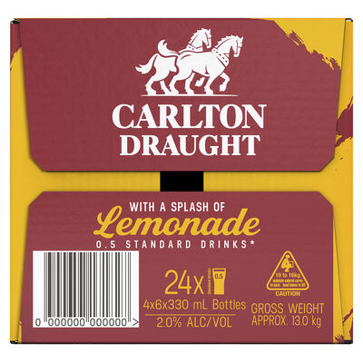 Carlton Draught Lemonade Bottle 330mL Carton 24 | Liquorland