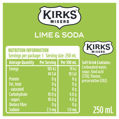 Kirks Lime Soda Can 250mL Each | Liquorland