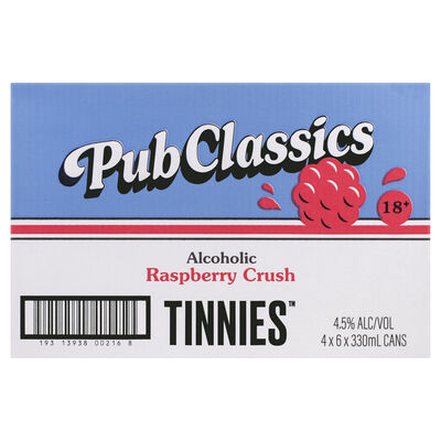 Tinnies Pub Classics Alcoholic Raspberry Crush Can 330mL Carton 24 | Liquorland