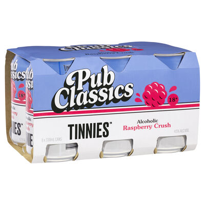 Tinnies Pub Classics Alcoholic Raspberry Crush Can 330mL Pack 6 | Liquorland