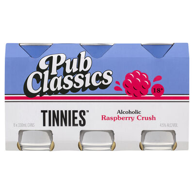 Tinnies Pub Classics Alcoholic Raspberry Crush Can 330mL Pack 6 | Liquorland