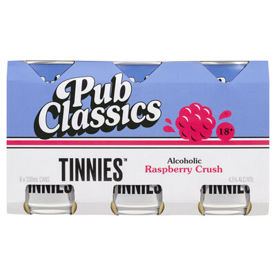 Tinnies Pub Classics Alcoholic Raspberry Crush Can 330mL Pack 6 | Liquorland