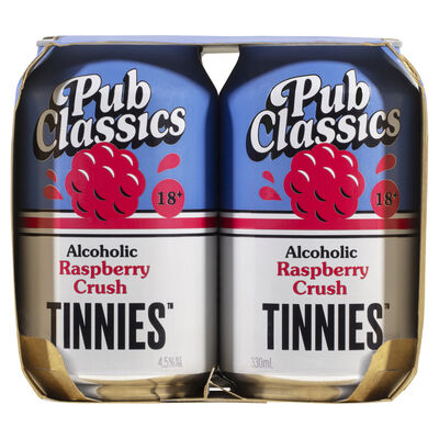 Tinnies Pub Classics Alcoholic Raspberry Crush Can 330mL Pack 6 | Liquorland