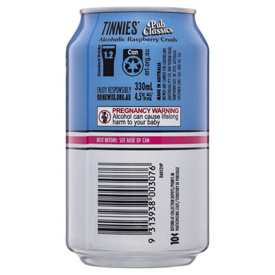 Tinnies Pub Classics Alcoholic Raspberry Crush Can 330mL Each | Liquorland