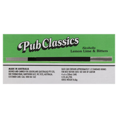 Tinnies Pub Classics Alcoholic Lemon Lime Bitters Can 330mL Carton 24 | Liquorland