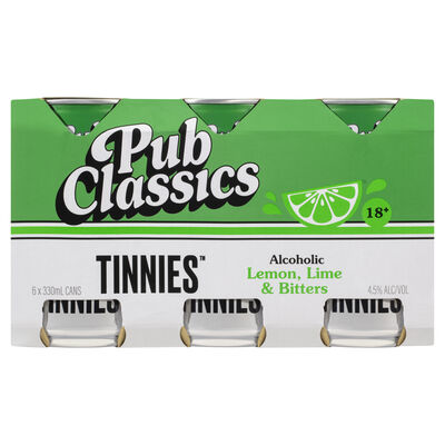 Tinnies Pub Classics Alcoholic Lemon Lime Bitters Can 330mL Pack 6 | Liquorland