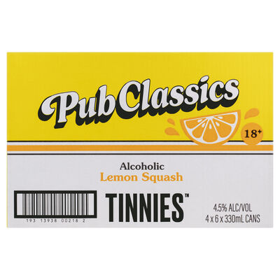 Tinnies Pub Classics Alcoholic Lemon Squash Can 330mL Carton 24 | Liquorland