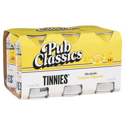 Tinnies Pub Classics Alcoholic Lemon Squash Can 330mL Pack 6 | Liquorland