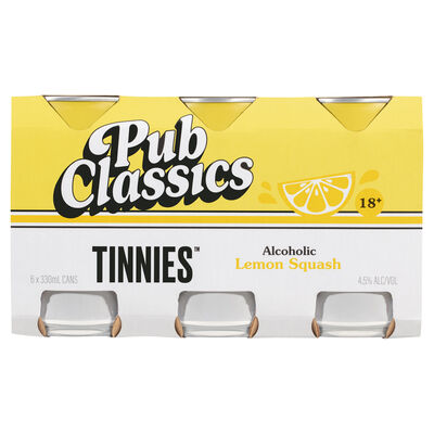 Tinnies Pub Classics Alcoholic Lemon Squash Can 330mL Pack 6 | Liquorland