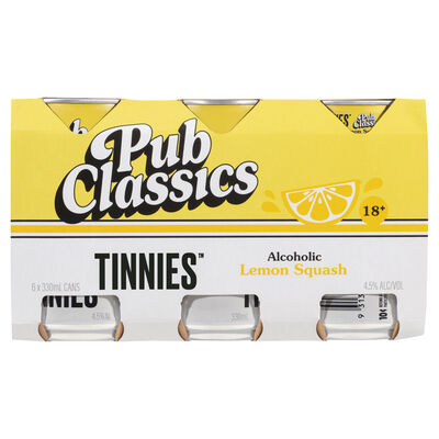 Tinnies Pub Classics Alcoholic Lemon Squash Can 330mL Pack 6 | Liquorland