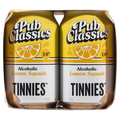 Tinnies Pub Classics Alcoholic Lemon Squash Can 330mL Pack 6 | Liquorland