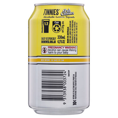Tinnies Pub Classics Alcoholic Lemon Squash Can 330mL Each | Liquorland