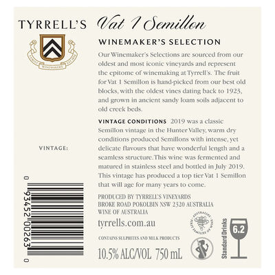 Tyrrell S Wines Vat 1 Semillon 750mL Each | Liquorland