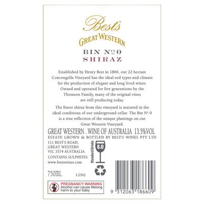 Bests Great West Bin 0 Shiraz 750mL Each | undefined