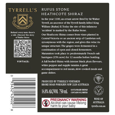 Tyrrell S Rufus Stone Heathcote Shiraz 750mL Each | Liquorland