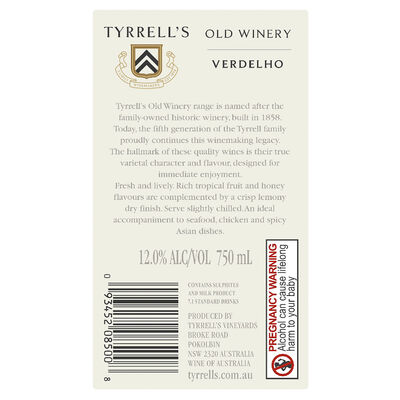 Tyrrells Old Winery Verdelho 750mL Each | Liquorland