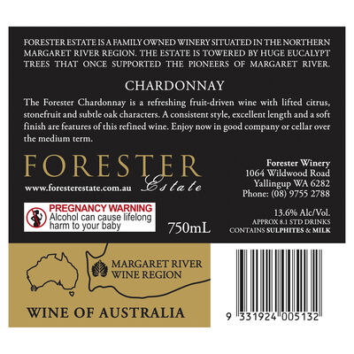 Forester Estate Premium Chardonnay 750mL Each | undefined