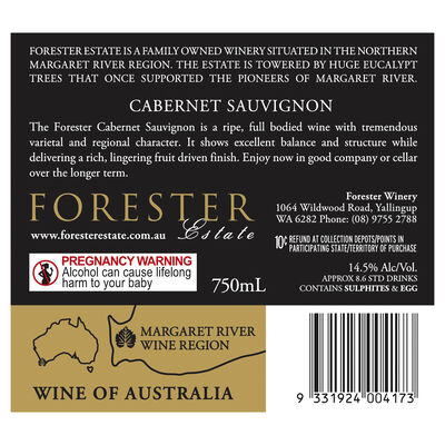 Forester Estate Premium Cabernet Sauvignon 750mL Each | undefined