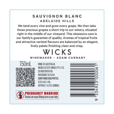 Wicks Estate Sauvignon Blanc 750mL Each | Liquorland