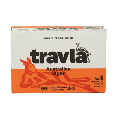 Travla Full Strength Lager Can 375mL Carton 24 | Liquorland