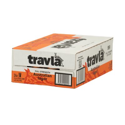 Travla Full Strength Lager Can 375mL Carton 24 | Liquorland