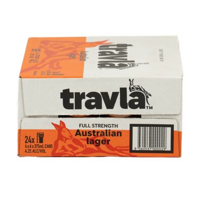 Travla Full Strength Lager Can 375mL Carton 24 | Liquorland
