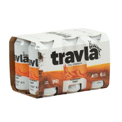 Travla Full Strength Lager Can 375mL Pack 6 | Liquorland