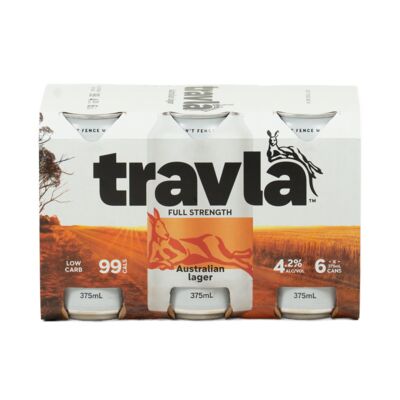 Travla Full Strength Lager Can 375mL Pack 6 | Liquorland