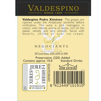 Valdespino Pedro Ximenez Yellow Label 750mL Each | Liquorland