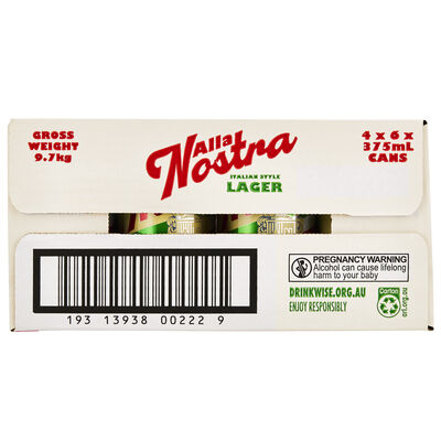 Alla Nostra Italian Style Lager Can 375mL Carton 24 | Liquorland
