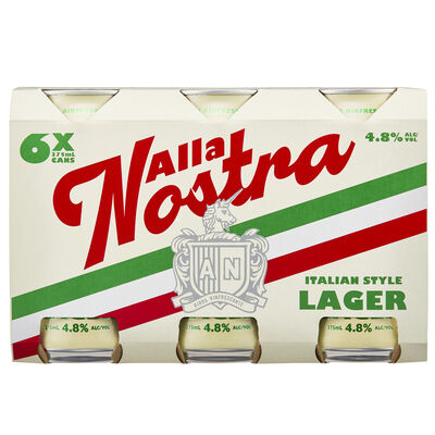 Alla Nostra Italian Style Lager Can 375mL Pack 6 | Liquorland
