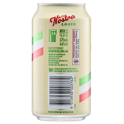 Alla Nostra Italian Style Lager Can 375mL Each | Liquorland