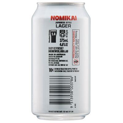 Nomikai Japanese Style Lager Can 375mL Each | Liquorland