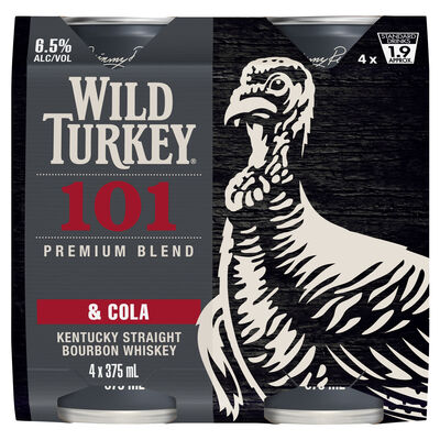 Wild Turkey 101 Cola Can 375mL Pack 4 | Liquorland