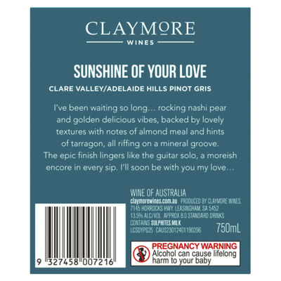 Claymore Sunshine Of Your Love Pinot Gris 750mL Each | Liquorland