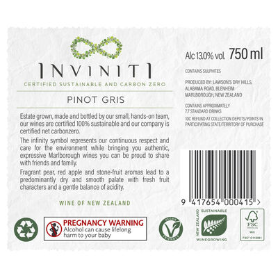 Inviniti Pinot Gris 750mL Each | Liquorland