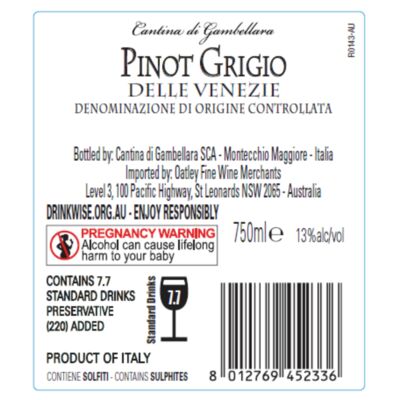 Cantina Di Gambellara Pinot Grigio 750mL Each | Liquorland