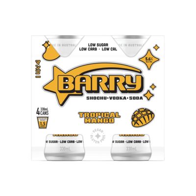 Barry Shochu Tropical Mango Soda Can 330mL Pack 4 | Liquorland