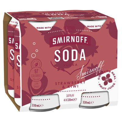 Smirnoff Soda Strawberry Kiwi Can 330mL Pack 4 | Liquorland