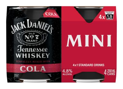 Jack Daniels Cola Can 250mL Pack 4 | Liquorland