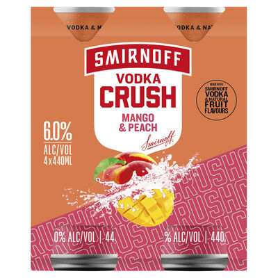 Smirnoff Crush Mango Peach Can 6 440mL Pack 4 | Liquorland