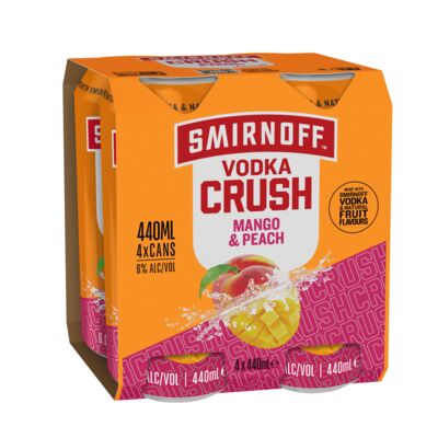Smirnoff Crush Mango Peach Can 6 440mL Pack 4 | Liquorland