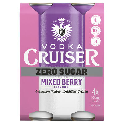Vodka Cruiser Sugar Free Mixed Berry Can 275mL Pack 4 | Liquorland