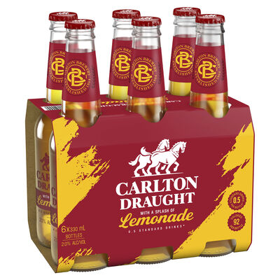 Carlton Draught Lemonade Bottle 330mL Pack 6 | Liquorland