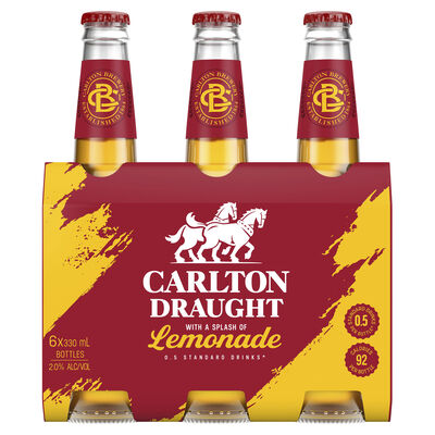 Carlton Draught Lemonade Bottle 330mL Pack 6 | Liquorland