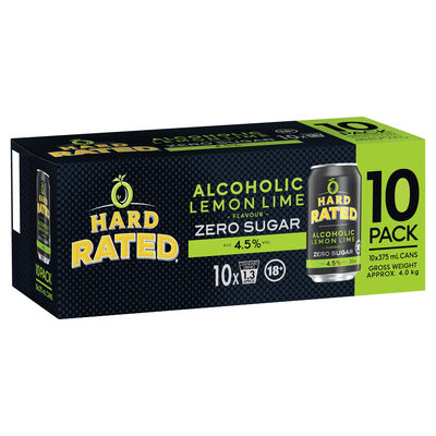 Hard Rated Lemon Lime Zero Sugar Can 375mL 10pk Pack 10 | Liquorland