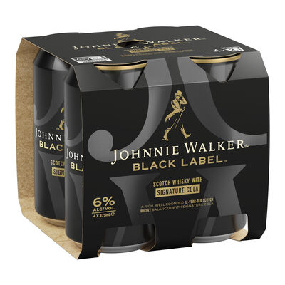 Johnnie Walker Black Cola Can 375mL Pack 4 | Liquorland
