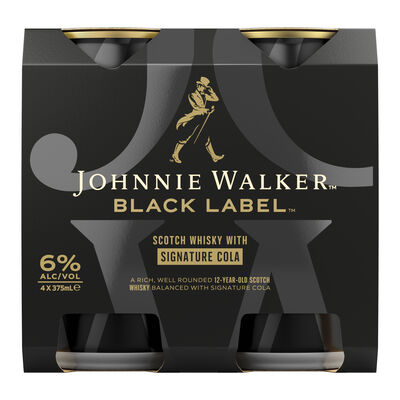 Johnnie Walker Black Cola Can 375mL Pack 4 | Liquorland